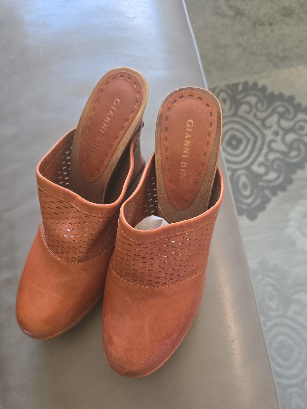 Gianni Bini Terracotta Brown Perforated Leather Mules